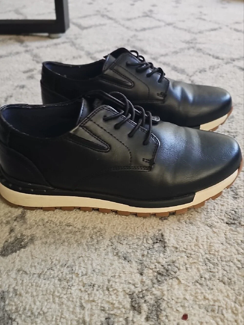 Boys Kenneth Cole Black Leather Like Derby with Tan Outsole